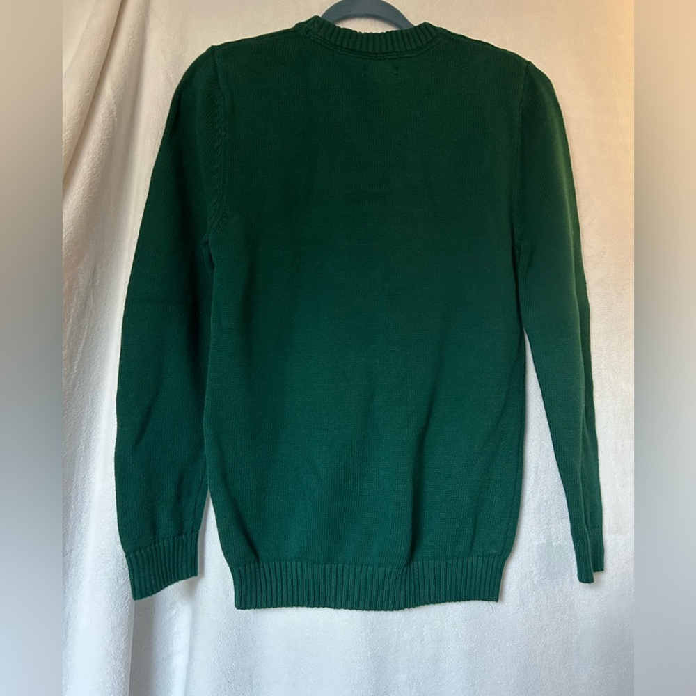 Green Crewneck Sweater with Ribbed Cuffs